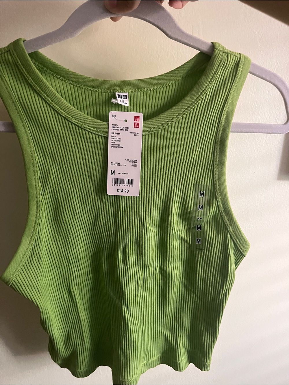 UNIQLO Ribbed Racerback Crop Tank Top - Lime Green